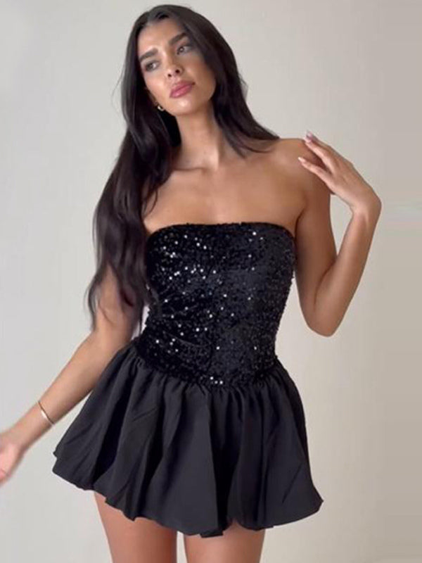 Sequin Strapless Mini Dress With Puff Skirt 2026