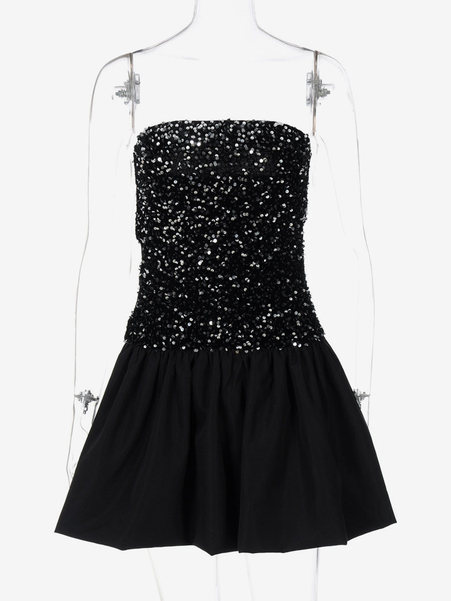 Sequin Strapless Mini Dress With Puff Skirt 2026