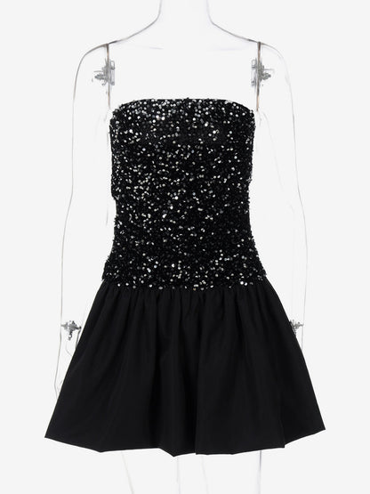 Sequin Strapless Mini Dress With Puff Skirt 2026