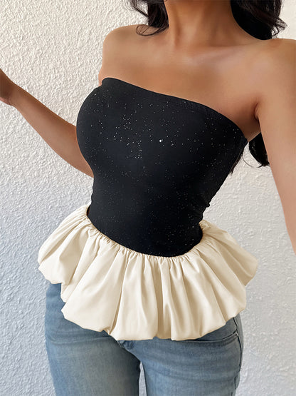Contrast Color Sparkling Tube Top For Women 2026
