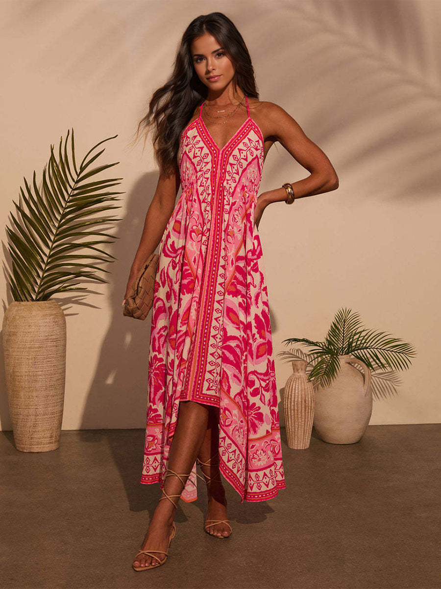 Boho Paisley Maxi Dress for Women - Ethnic Print Halter Neck Loose Fit Flowy Long Dress - Summer Tropical Vacation 2026