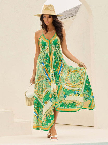 Boho Paisley Maxi Dress for Women - Ethnic Print Halter Neck Loose Fit Flowy Long Dress - Summer Tropical Vacation 2026