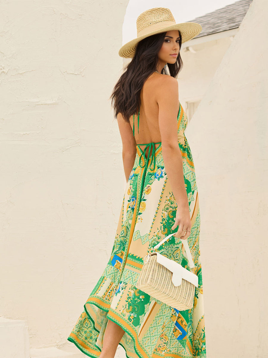 Boho Paisley Maxi Dress for Women - Ethnic Print Halter Neck Loose Fit Flowy Long Dress - Summer Tropical Vacation 2026