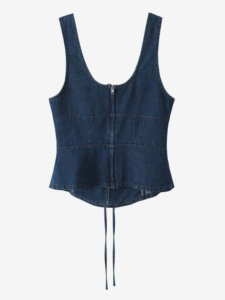 Lace-Up Front Denim Corset Top For Women 2026