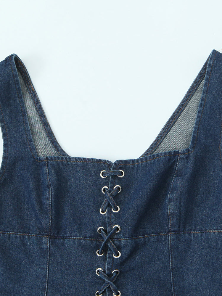Lace-Up Front Denim Corset Top For Women 2026