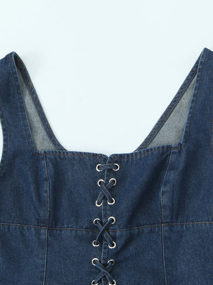 Lace-Up Front Denim Corset Top For Women 2026