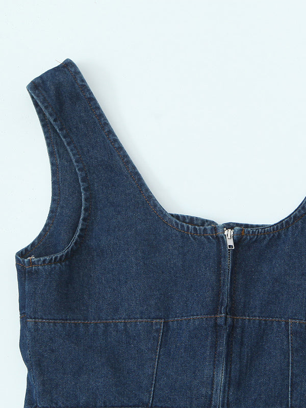 Lace-Up Front Denim Corset Top For Women 2026