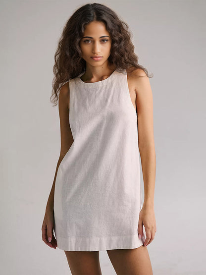 Cotton Mini Shift Dress for Women - Casual Scoop Neck Backless Sleeveless Tunic Shift Dress with Pockets - Summer Beach 2026