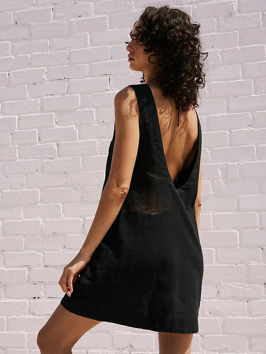 Cotton Mini Shift Dress for Women - Casual Scoop Neck Backless Sleeveless Tunic Shift Dress with Pockets - Summer Beach 2026