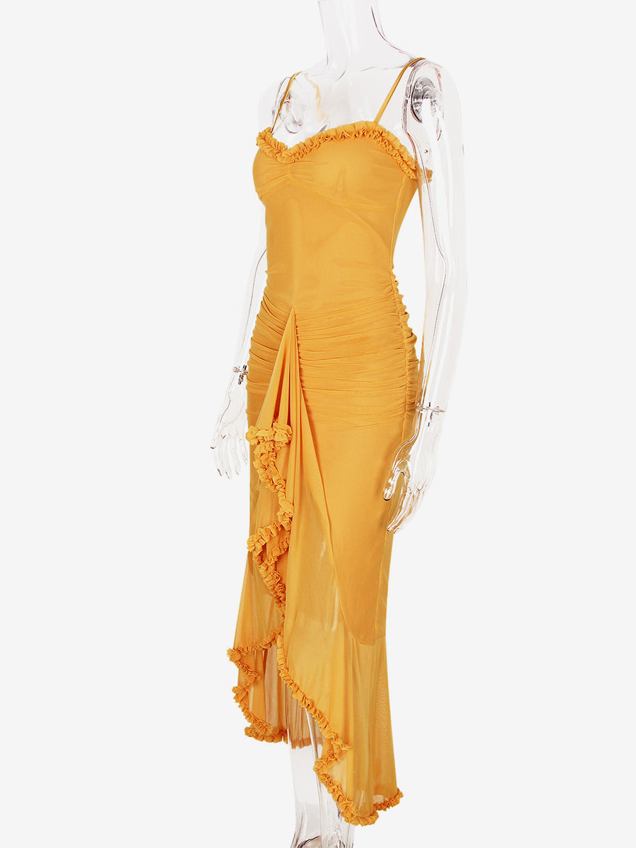 Ruffled Front Party Gown Long Slip Dress For Women 2026