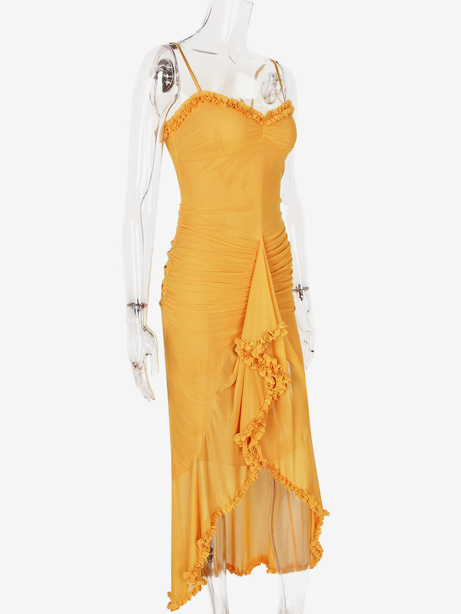Ruffled Front Party Gown Long Slip Dress For Women 2026