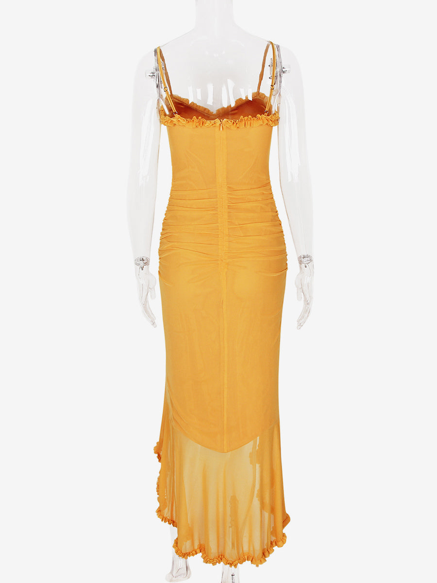 Ruffled Front Party Gown Long Slip Dress For Women 2026