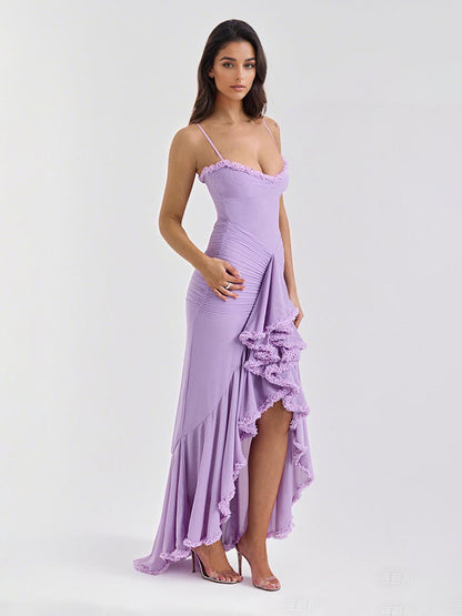 Ruffled Front Party Gown Long Slip Dress For Women 2026