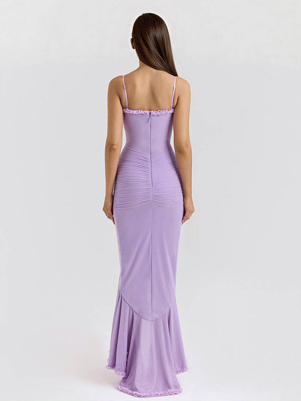Ruffled Front Party Gown Long Slip Dress For Women 2026