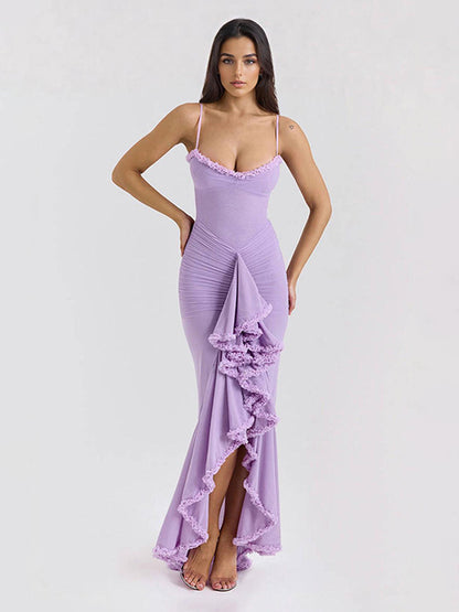 Ruffled Front Party Gown Long Slip Dress For Women 2026