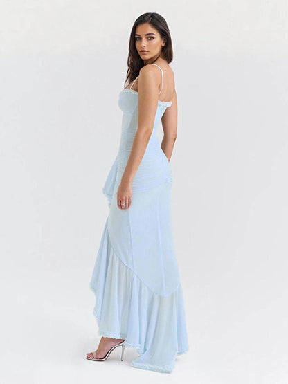 Ruffled Front Party Gown Long Slip Dress For Women 2026
