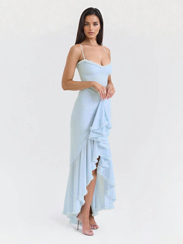 Ruffled Front Party Gown Long Slip Dress For Women 2026