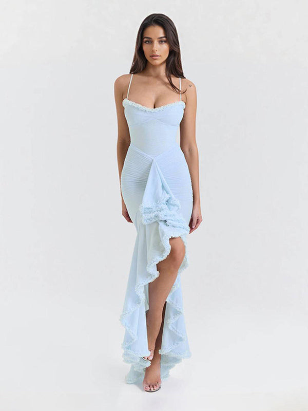 Ruffled Front Party Gown Long Slip Dress For Women 2026