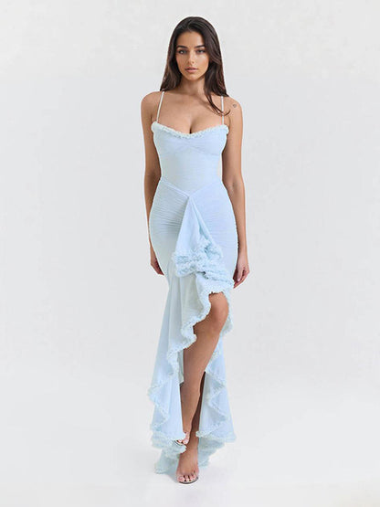 Ruffled Front Party Gown Long Slip Dress For Women 2026