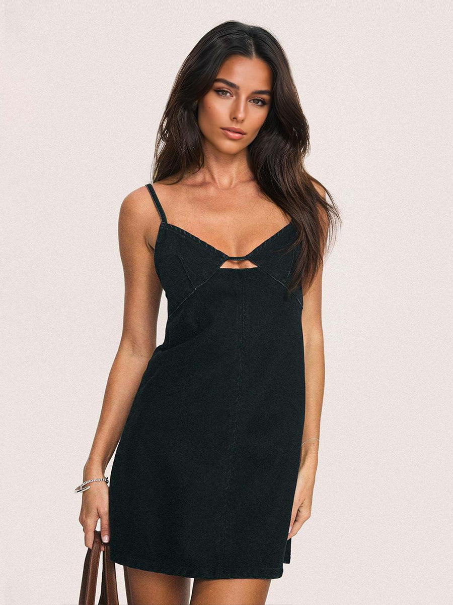 Denim Cut-Out Mini Slip Dress For Women 2026