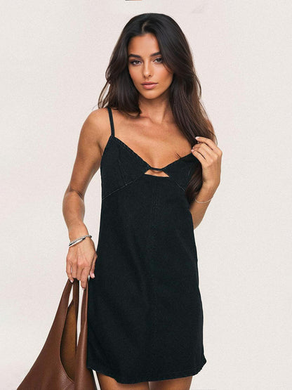Denim Cut-Out Mini Slip Dress For Women 2026