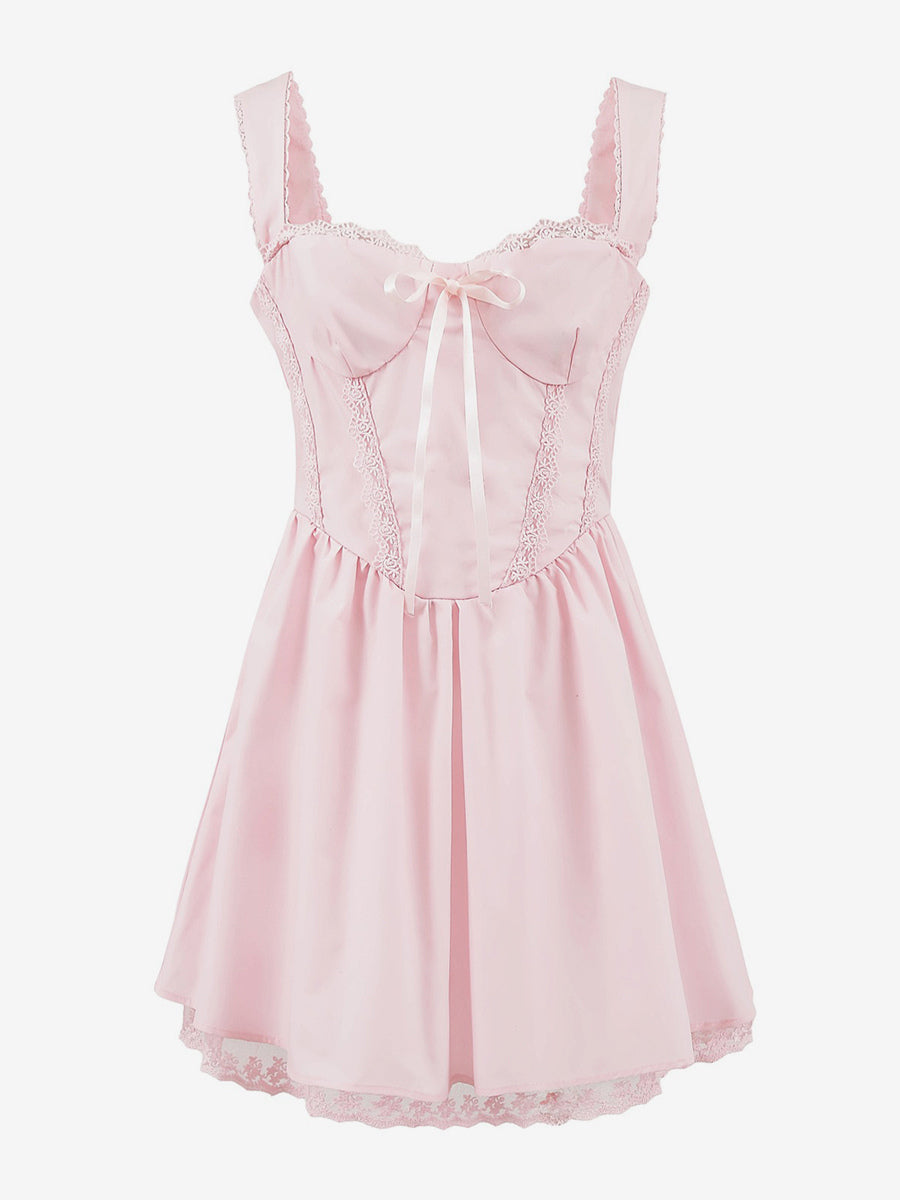 Soft Pink Lace-Trimmed Mini Dress For Summer 2026