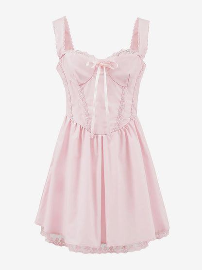 Soft Pink Lace-Trimmed Mini Dress For Summer 2026