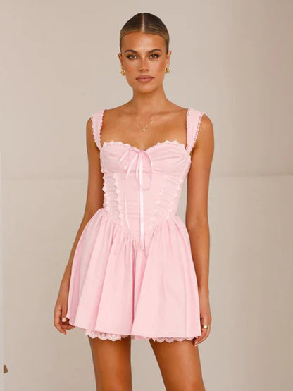 Soft Pink Lace-Trimmed Mini Dress For Summer 2026