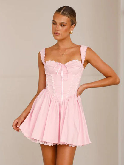 Soft Pink Lace-Trimmed Mini Dress For Summer 2026