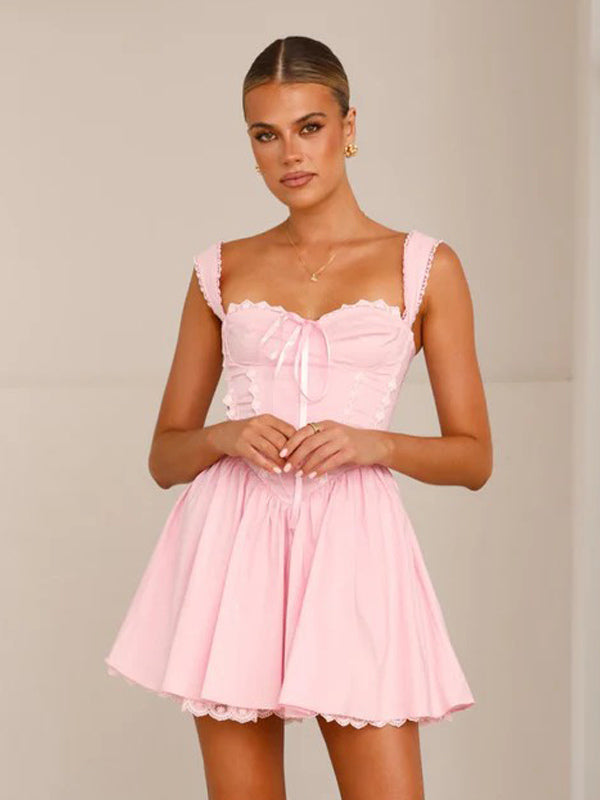 Soft Pink Lace-Trimmed Mini Dress For Summer 2026