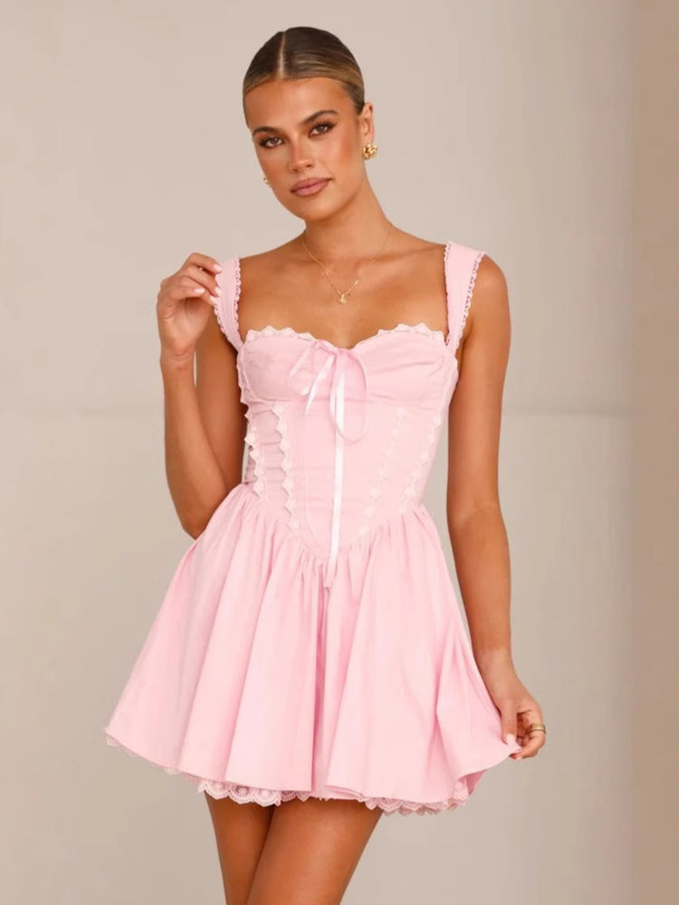 Soft Pink Lace-Trimmed Mini Dress For Summer 2026