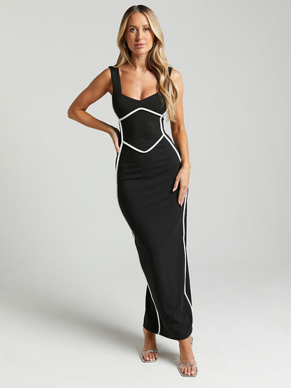 Contrast Color Bodycon Tank Long Dress For Summer 2026