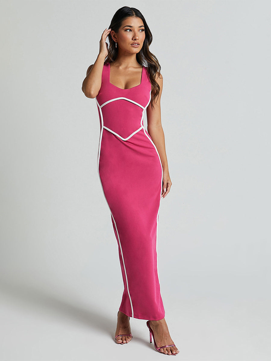 Contrast Color Bodycon Tank Long Dress For Summer 2026