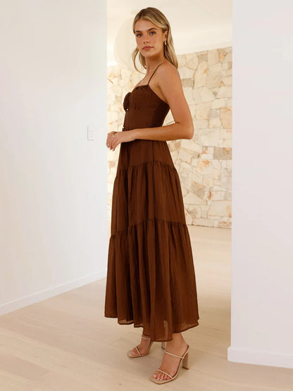 Tiered Maxi Sundress for Women - Ruched Bust Tie Front A Line Long Slip Dress - Summer Beach Wedding Guest 2026