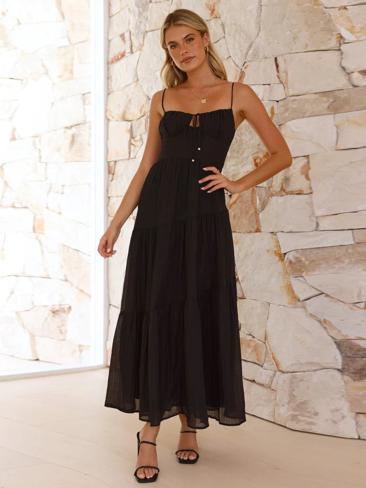 Tiered Maxi Sundress for Women - Ruched Bust Tie Front A Line Long Slip Dress - Summer Beach Wedding Guest 2026