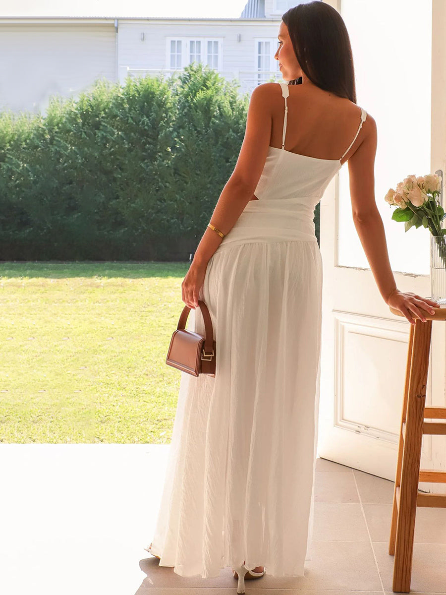 Cut Out Sleeveless Maxi Dress for Women - Boho V Neck Ruched Waist Backless Flowy A Line Sun Dress - Summer Wedding Guest 2026
