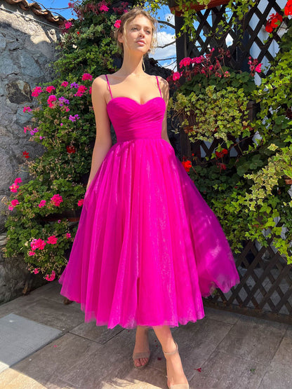 Sweetheart Neckline Tulle A-line Midi Slip Dress For Birthday Party 2026