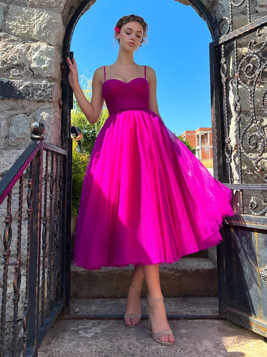 Sweetheart Neckline Tulle A-line Midi Slip Dress For Birthday Party 2026