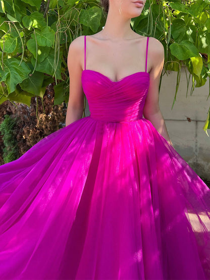 Sweetheart Neckline Tulle A-line Midi Slip Dress For Birthday Party 2026
