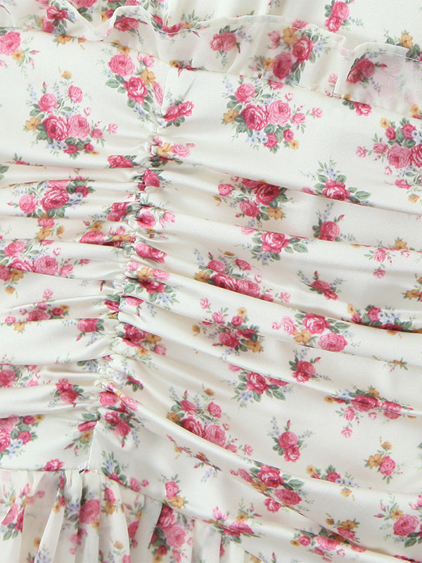 Pink Floral Print V-Neck Long Sleeve Mini Dress For Summer 2026