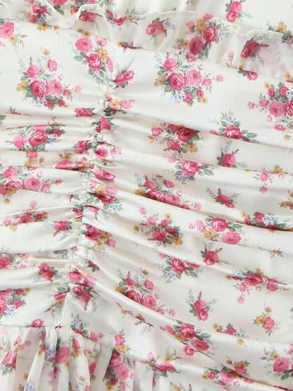 Pink Floral Print V-Neck Long Sleeve Mini Dress For Summer 2026