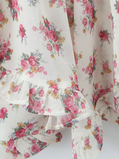 Pink Floral Print V-Neck Long Sleeve Mini Dress For Summer 2026