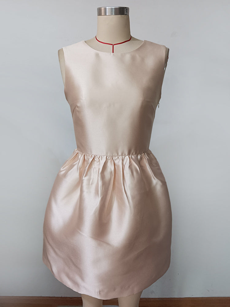 Champagne Sleeveless Satin Mini Party Dress With Bow Back 2026