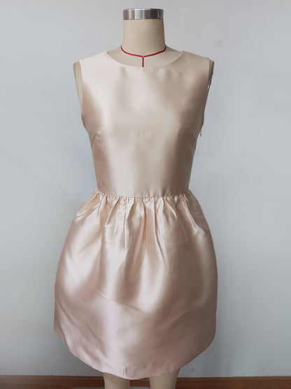 Champagne Sleeveless Satin Mini Party Dress With Bow Back 2026