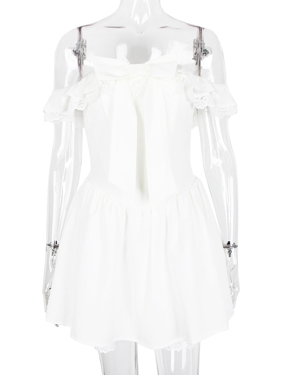 White Off-Shoulder Mini Dress With Ruffle Trim 2026