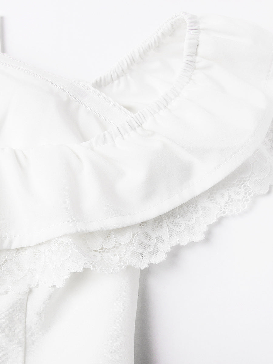 White Off-Shoulder Mini Dress With Ruffle Trim 2026