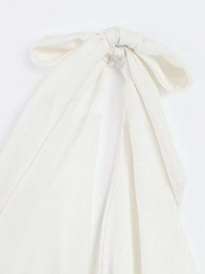 White Halter Neck Maxi Dress With 3D Flower Skirt 2026