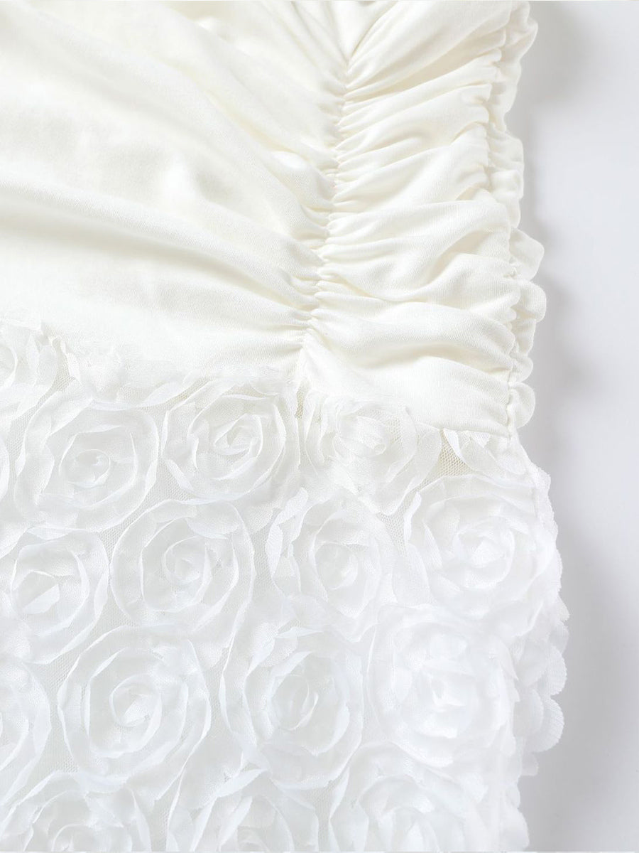 White Halter Neck Maxi Dress With 3D Flower Skirt 2026
