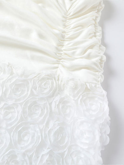 White Halter Neck Maxi Dress With 3D Flower Skirt 2026