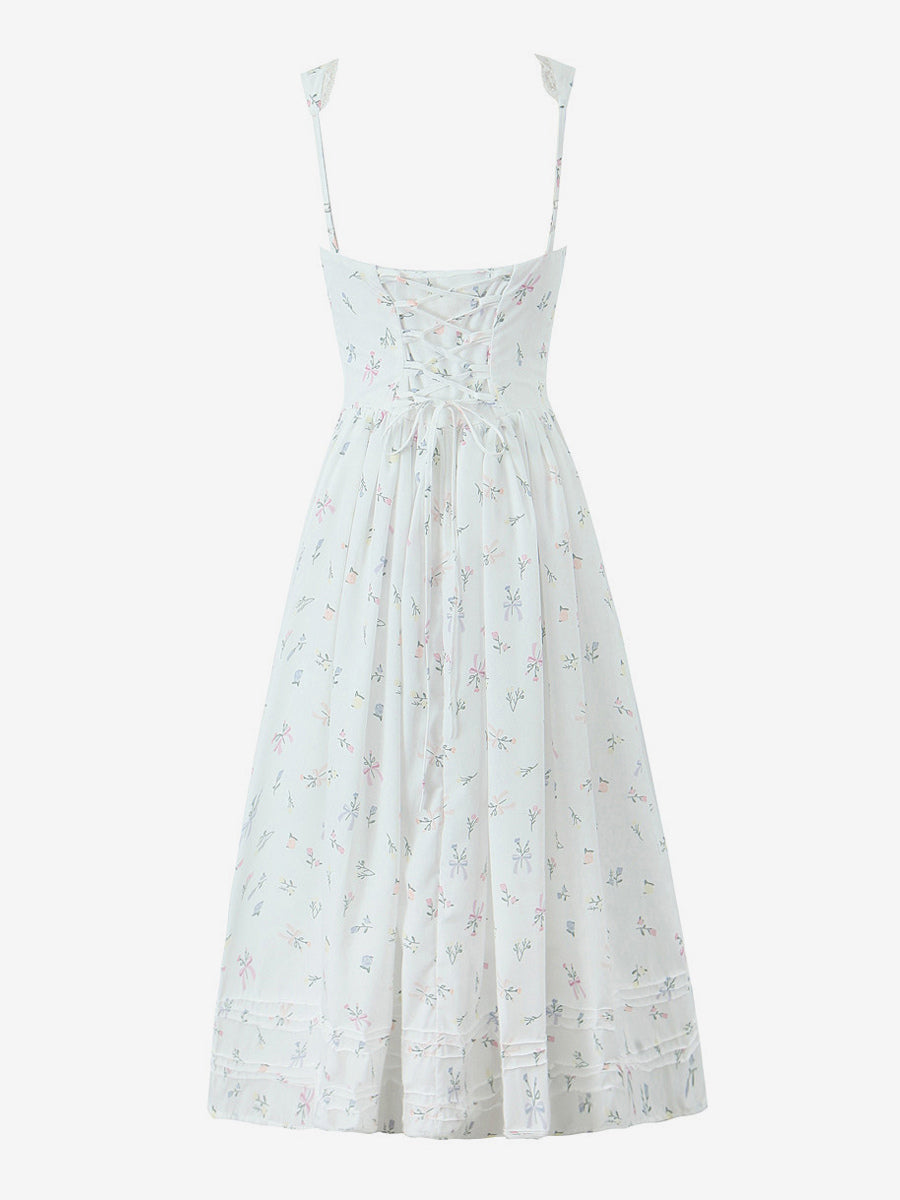 Floral Print Sweetheart Neckline A-line Midi Dress For Summer 2026